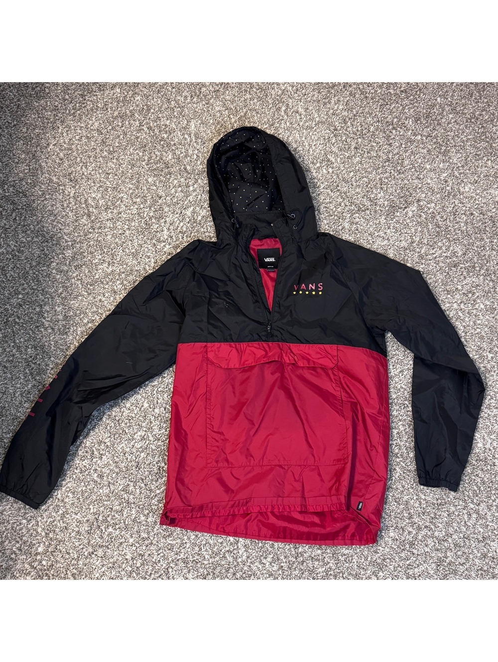 Vans Anorak Windbreaker Jacket Men’s Medium Black Red Star Lined